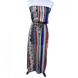 BarIII Strapless Tribal Print High Side Slit Lined Maxi Dress Multi Color XS